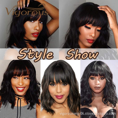 Vigorous Hot Selling Cheap Middle Long With Neat Bangs Mixed Brown Heat Resistant Fiber For Black Women Synthetic Hair Wigs
